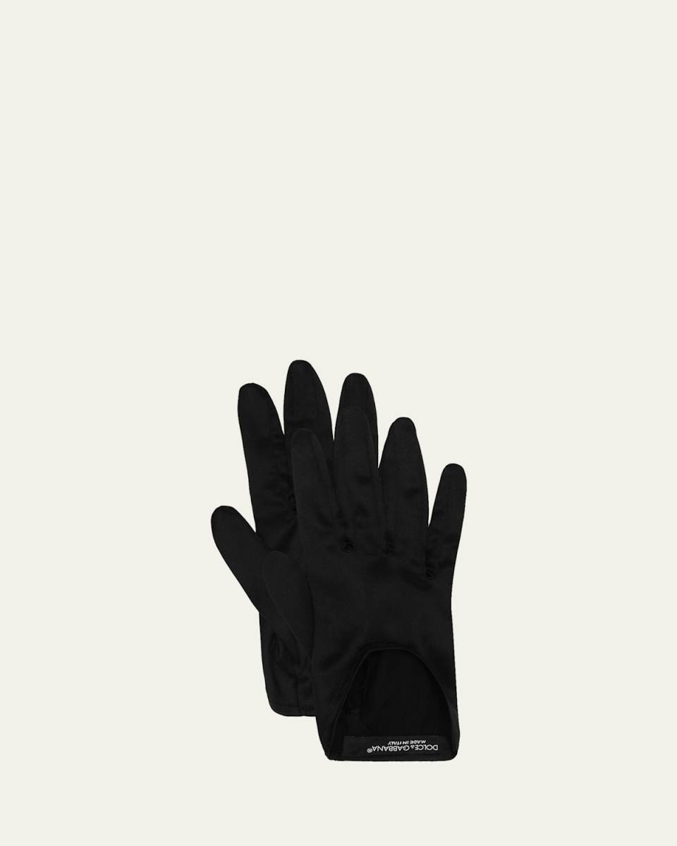 Cut-Out Satin Classic Gloves With Logo Strap